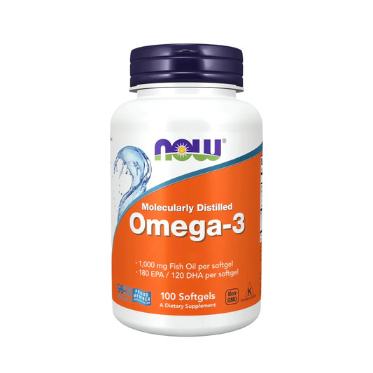 Omega-3 EPA DHA 180 mg 120 mg NOW Foods Fischöl hochdosiert molecularly distilled Premium Supplement für Herz Gehirn Augen online kaufen