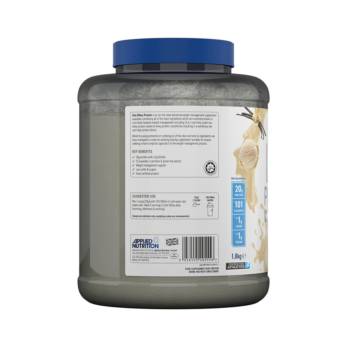 Diet Whey Protein 1800 g Applied Nutrition kaufen – Whey Protein Pulver mit 20 g Protein, CLA, Acetyl-L-Carnitin & Grüntee-Extrakt