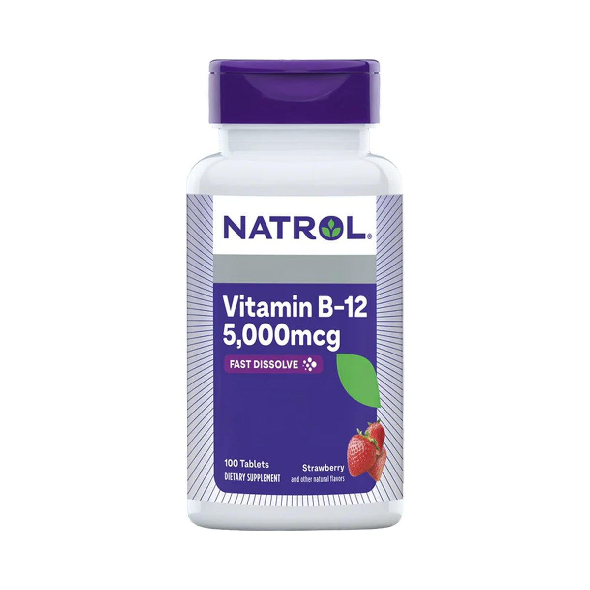 Natrol Vitamin B12 Fast Dissolve 5000 mcg – 100 Schmelztabletten mit Erdbeergeschmack