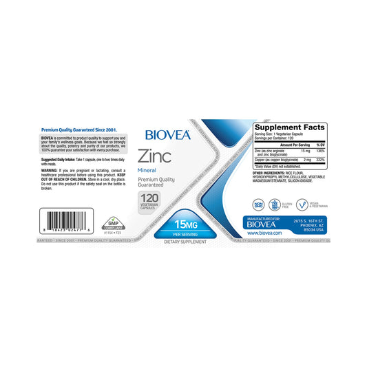 Zink 15 mg – Biovea | Immunsystem, Haut, Haare, 120 Kapseln kaufen