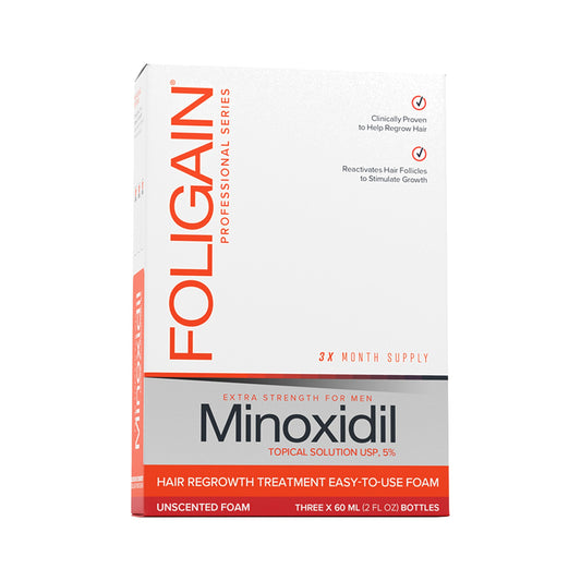 Foligain Minoxidil 5% Haarwuchs-Schaum für Männer – 3x60ml (3-Monats-Vorrat)