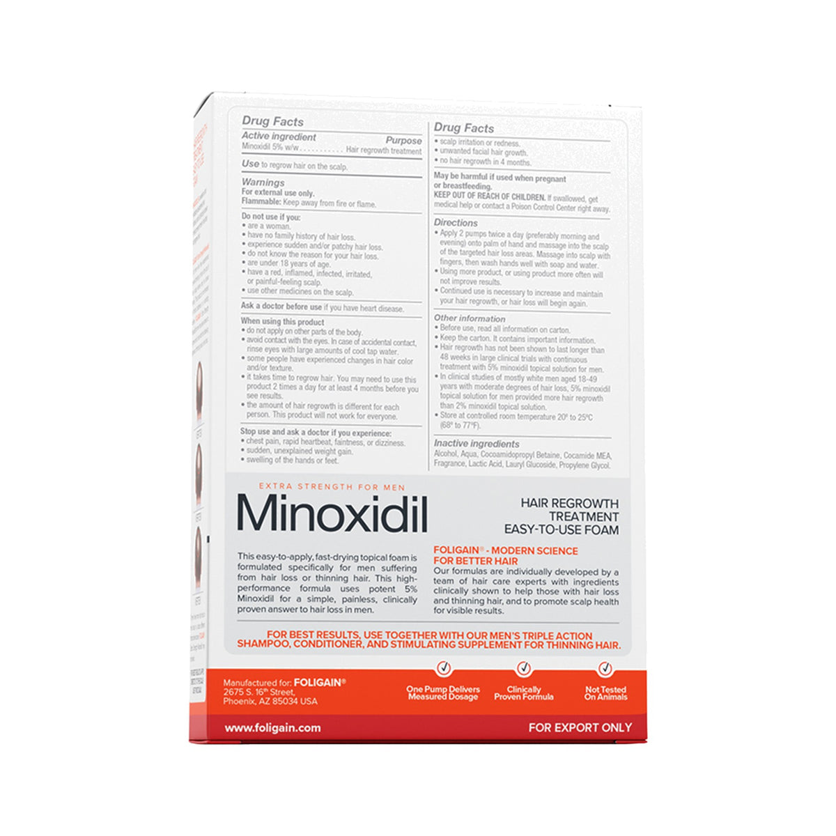 Foligain Minoxidil 5% Haarwuchs-Schaum für Männer – 3x60ml (3-Monats-Vorrat)