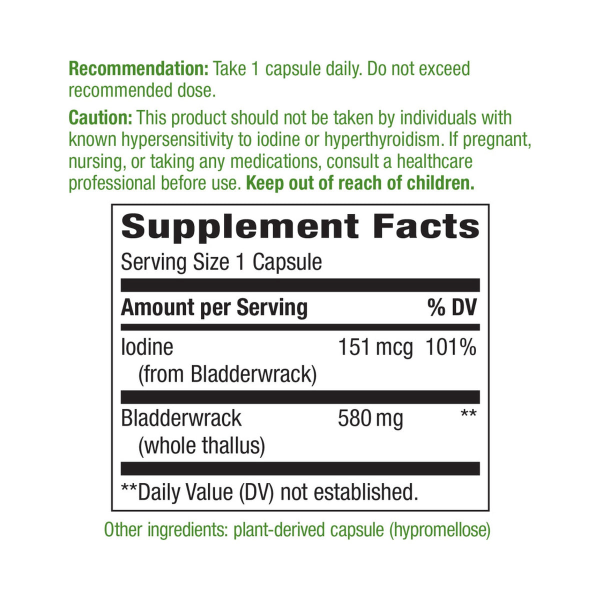 Nature's Way Bladderwrack 580 mg – Blasentang-Kapseln mit Jod – 100 Kapseln