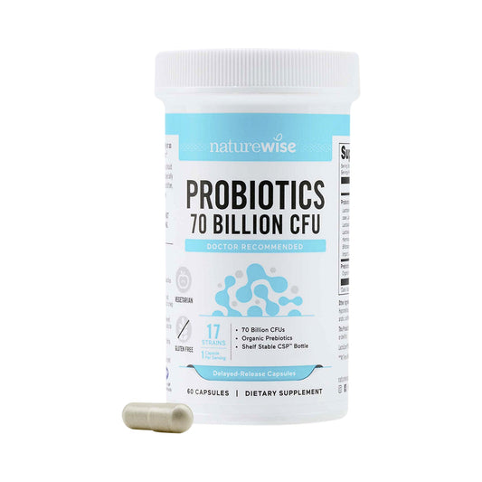 NatureWise Probiotics 70 Milliarden KBE – 17 Stämme mit Bio-Inulin & Bio-Akaziengummi – Kapseln (30 oder 60 Stück)