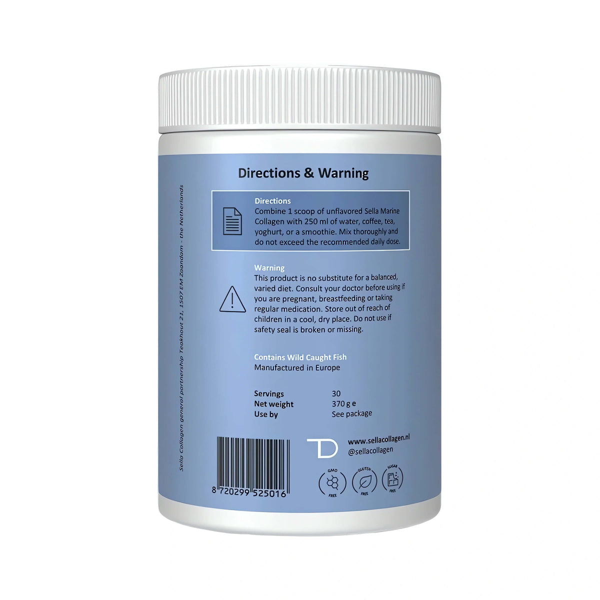 Premium SELLA Marine Collagen Pulver mit marinen Kollagenpeptiden, HyaluronsĂ€ure, Zink sowie Vitamin-B-Komplex fĂŒr die tĂ€gliche ErgĂ€nzung einer ausgewogenen ErnĂ€hrung.