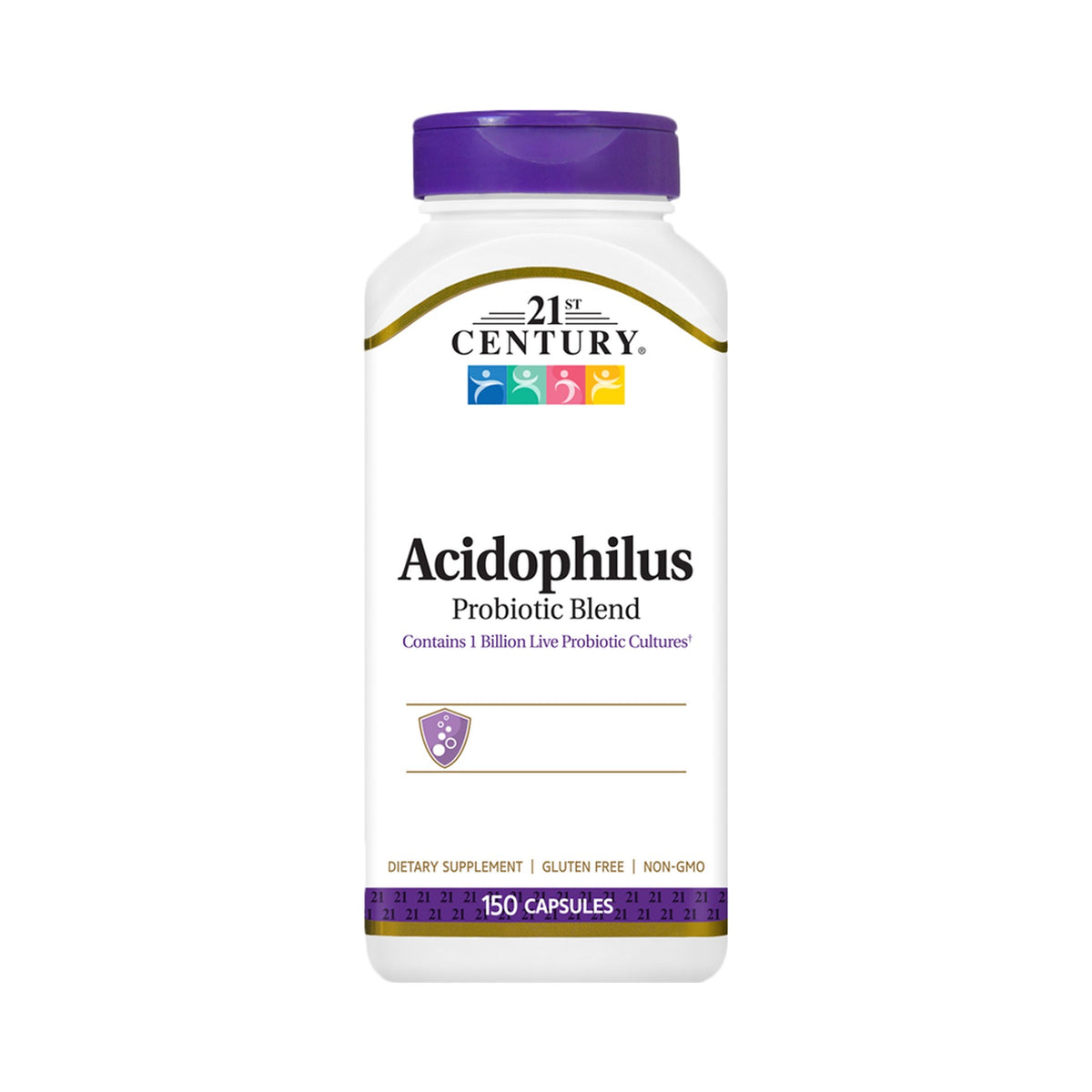 Rueckseite der 21st Century Acidophilus Probiotic Blend Dose mit Nährwerttabelle, Bakterienstämmen, Inulin und Allergenhinweis auf Milch