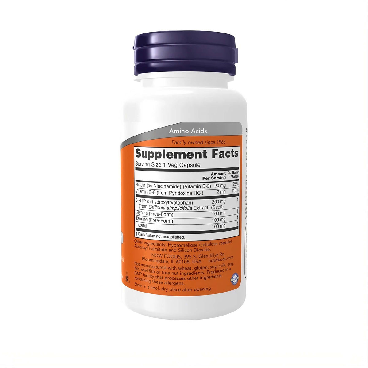 NOW Foods 5-HTP Double Strength Supplement Facts mit 200 mg 5-HTP, Glycin, Taurin und Inositol – hochdosiertes Aminosäure Supplement für tägliche Balance und mentale Leistungsfähigkeit