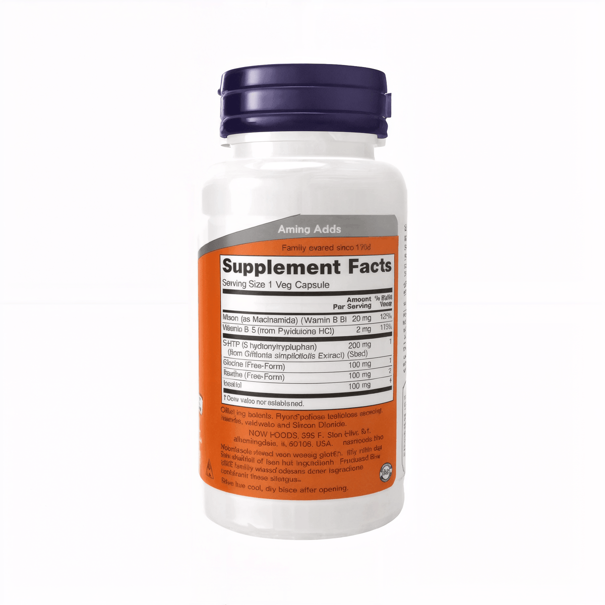 5-HTP 200 mg NOW Foods Inhaltsstoffe Premium Aminosäure Komplex aus Griffonia Extrakt kombiniert mit Glycin Taurin Inositol Vitamin B6 B3 Nahrungsergänzung für mentale Leistungsfähigkeit und Stress Balance