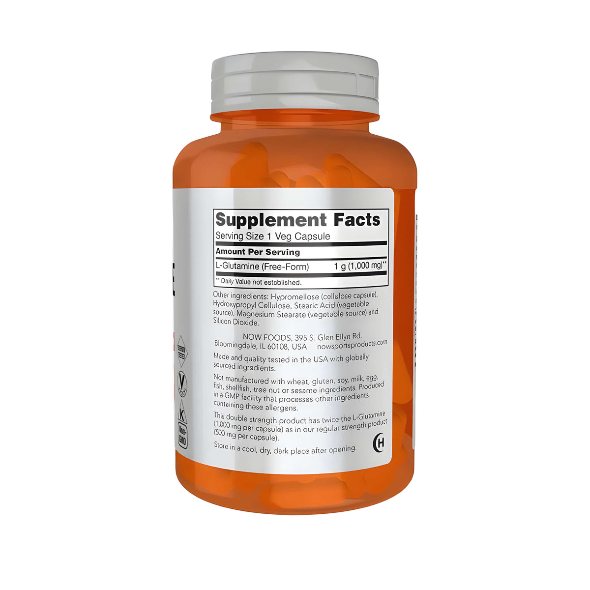 Hochdosierte L-Glutamin-Kapseln von NOW Foods mit 1000 mg L-Glutamin pro Kapsel für Sportler, Fitness und moderne Sportnahrung