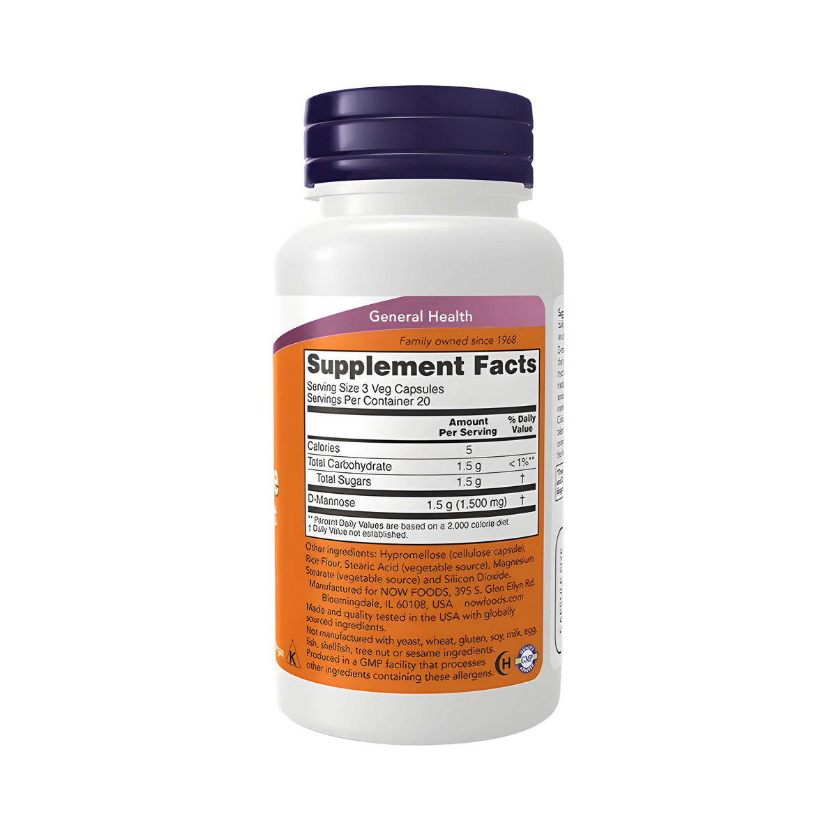 D-Mannose Supplement von NOW Foods mit 500 mg D-Mannose pro Kapsel, hochwertige vegane Kapseln für die tägliche Ernährung, pflanzliche Nahrungsergänzung, GMO-frei und leicht einzunehmen