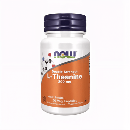 NOW Foods L-Theanin 200 mg mit Inositol 60 Kapseln Premium Nahrungsergänzung für Fokus, mentale Klarheit und tägliche Balance