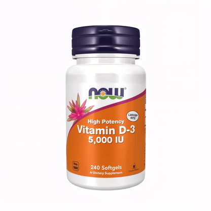 NOW Foods Vitamin D3 5000 IE Softgels mit hochdosiertem Cholecalciferol und hochwertiger Formel für Immunsystem, Knochen, Zähne und Muskeln.