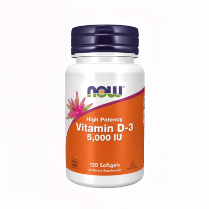 Hochwertige NOW Foods Vitamin D3 Softgels mit 5000 IE und Cholecalciferol für Immunsystem, Knochen, Zähne und Muskeln.