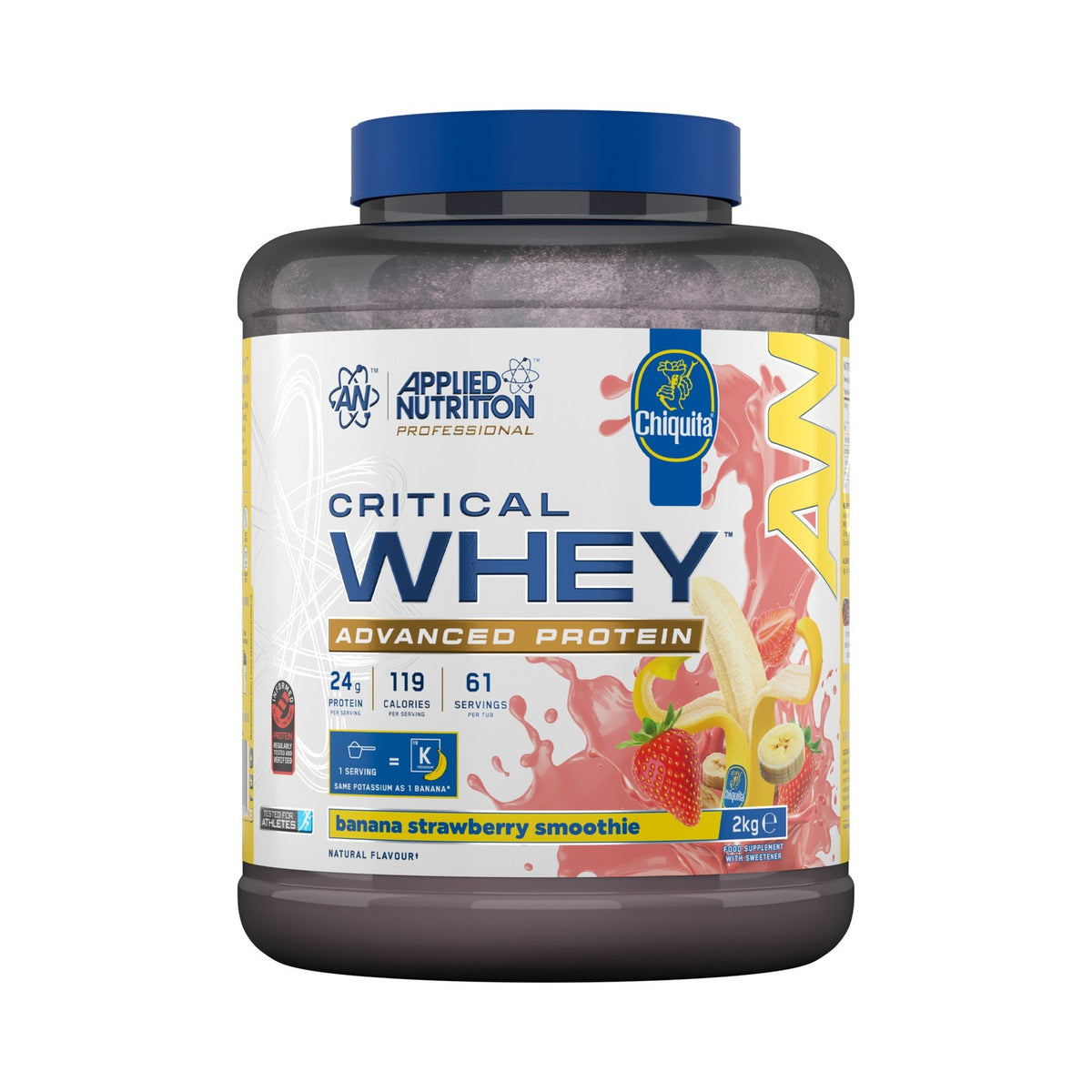 Applied Nutrition Critical Whey Protein 2 kg Chiquita Banana Strawberry Smoothie – Proteinpulver mit 24 g Protein pro Portion