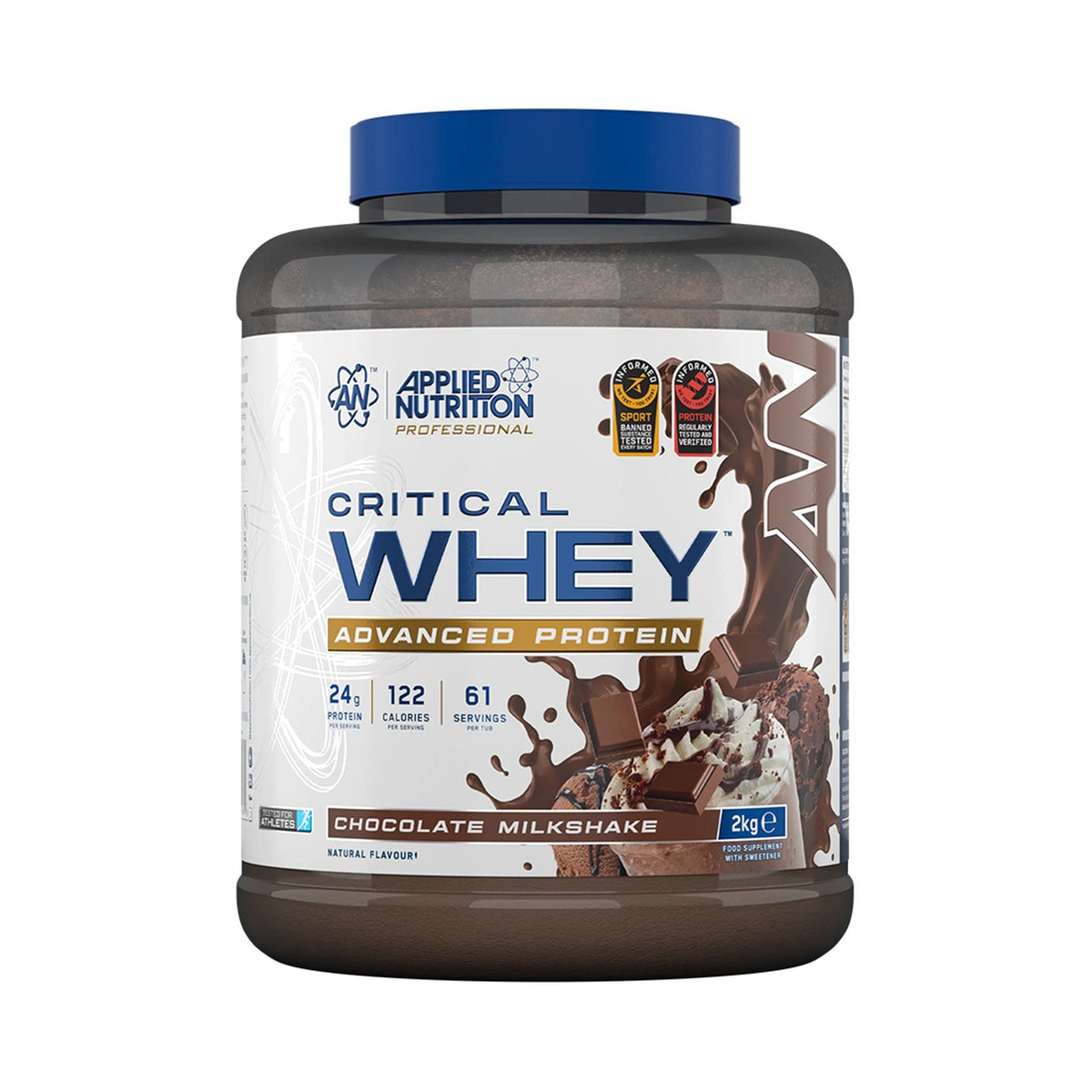 Applied Nutrition Critical Whey Protein 2 kg Chocolate Milkshake – Whey-Proteinpulver mit 24 g Protein pro Portion für Muskelaufbau