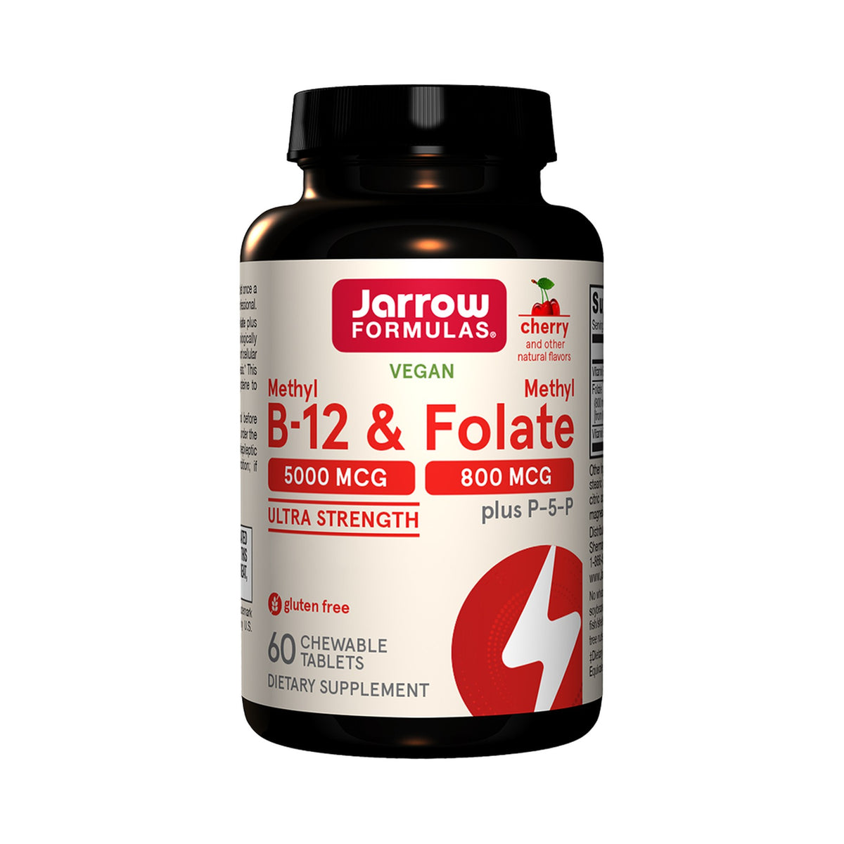 Jarrow Formulas Methyl B-12 & Methyl Folate – 5000 mcg B12 mit B6, 60 Kautabletten Kirsche