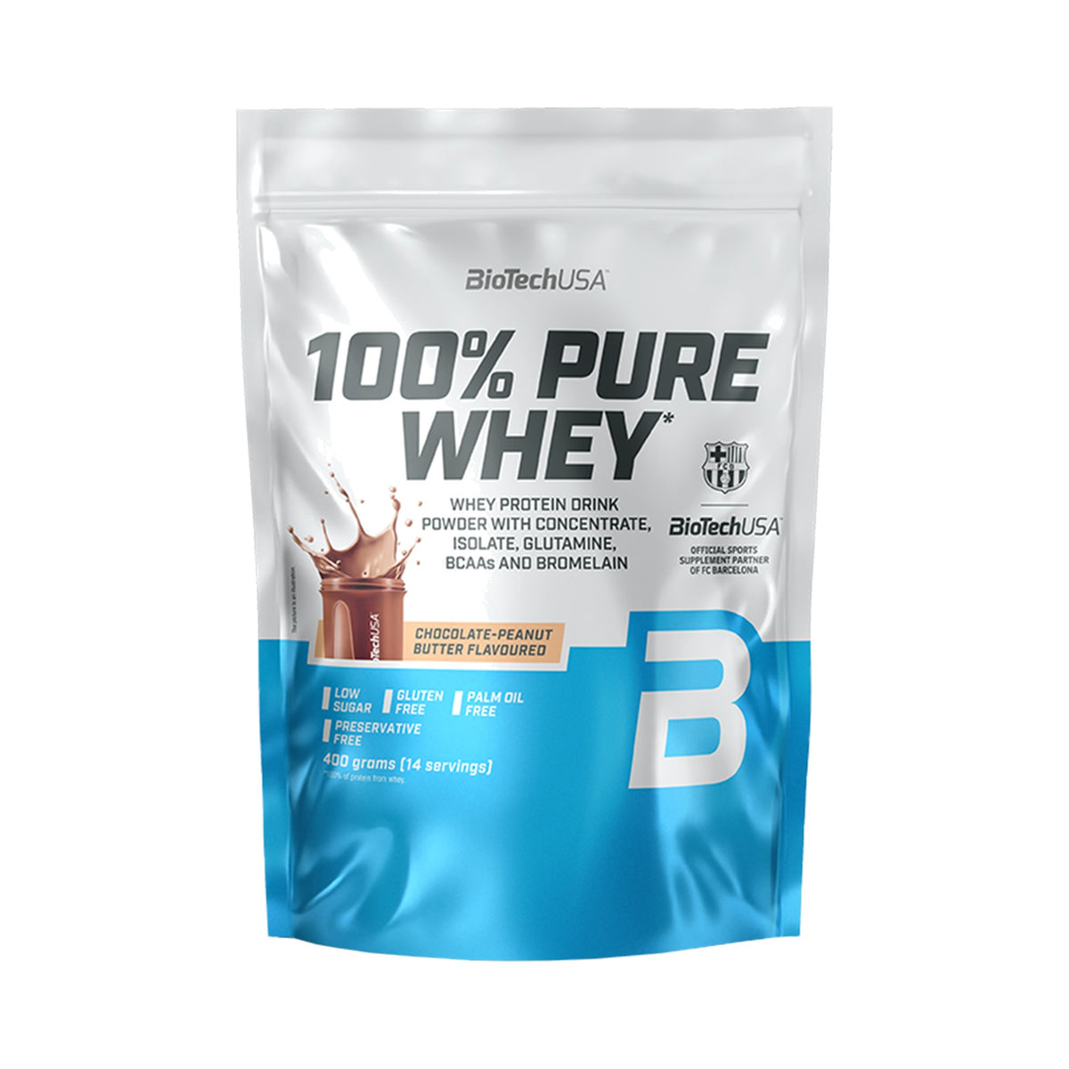 BioTechUSA 100% Pure Whey 400 g Schoko-Erdnussbutter – Whey Proteinpulver mit 21 g Protein pro Portion