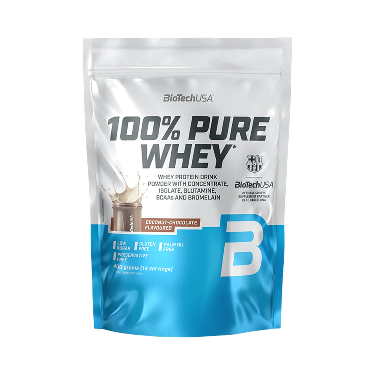 BioTechUSA 100% Pure Whey 400 g Kokos-Schokolade – Whey Proteinpulver mit 21 g Protein pro Portion
