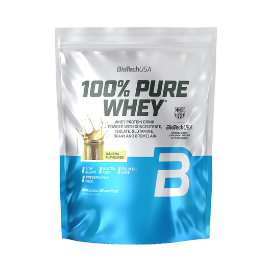 BioTechUSA 100% Pure Whey 900 g Banane – Whey Proteinpulver mit 21 g Protein pro Portion