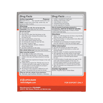 Foligain Minoxidil 5% Haarwuchsmittel für Männer 180ml – Standard & Sanft