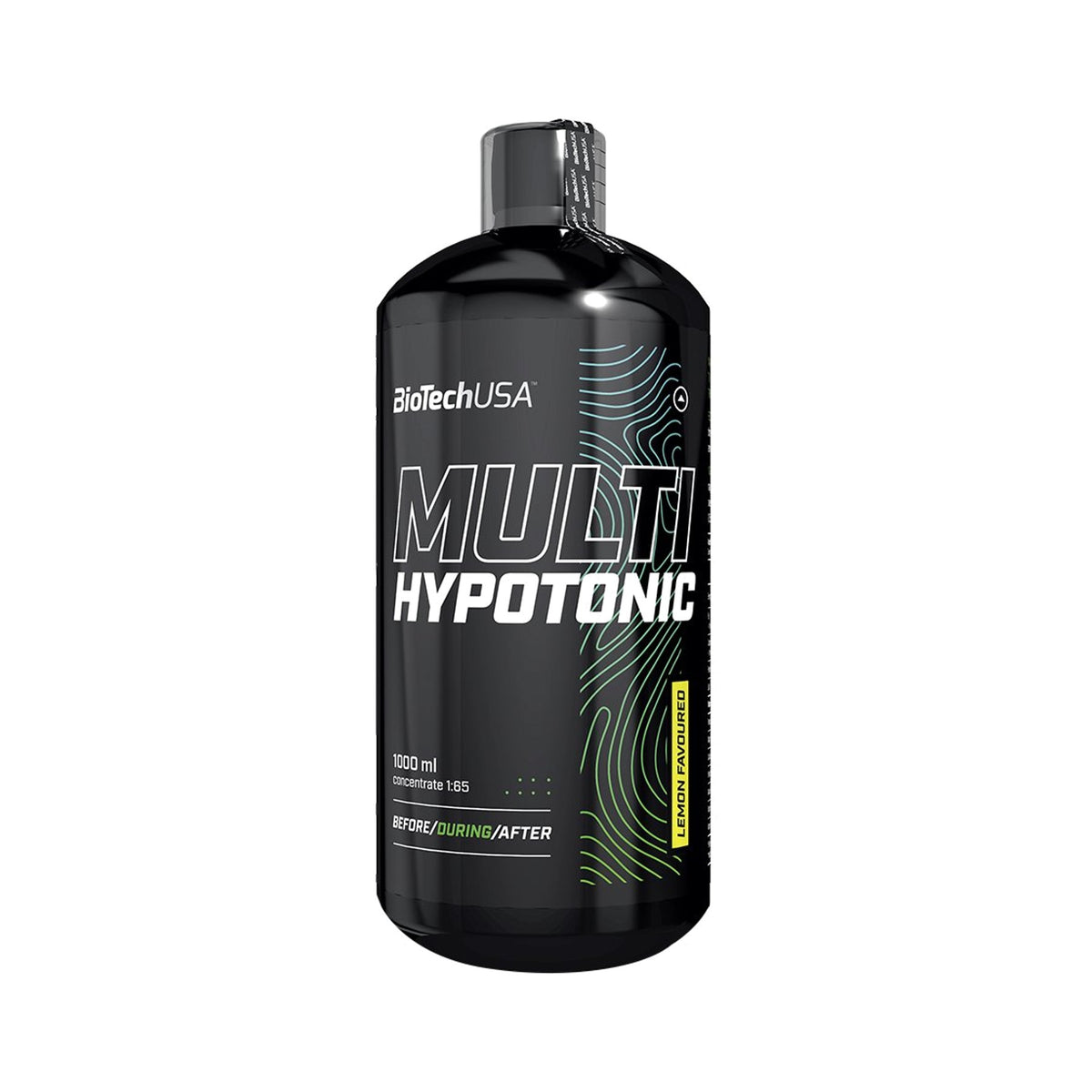 Verzehrempfehlung und Dosieranleitung auf der Rückseite der Multi Hypotonic Drink Flasche von BioTechUSA.