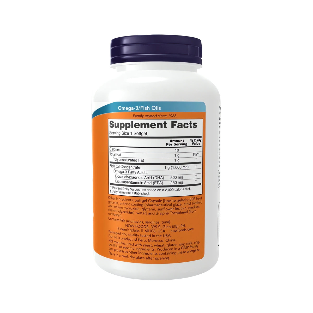 NOW Foods DHA-500 Premium Omega-3 Fischöl Softgels mit DHA EPA gereinigtes Fischöl hochdosierte Omega-3 Kapseln