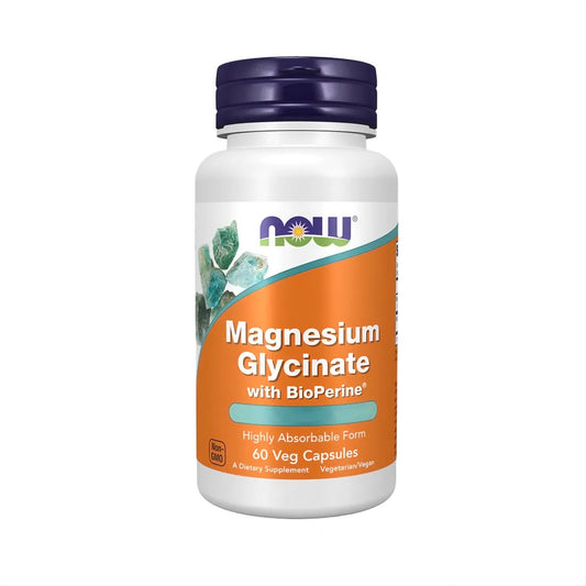NOW Foods Magnesium Glycinat mit BioPerine®, hoch bioverfügbares Magnesiumbisglycinat (Albion™) in veganen Kapseln