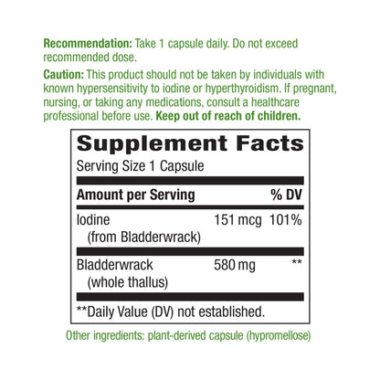 Nature's Way Bladderwrack 580 mg – Blasentang-Kapseln mit Jod – 100 Kapseln