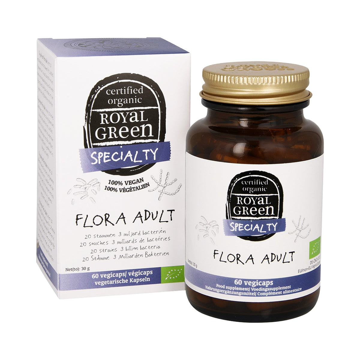Royal Green Flora Adult BIO – 20 Bakterienstämme, Bio-Akaziengummi – 60 Kapseln