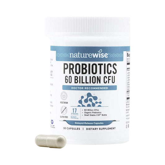 NatureWise Probiotics 60 Milliarden KBE – 17 Stämme mit Bio-Inulin & Bio-Akaziengummi – Kapseln (30 oder 60 Stück)