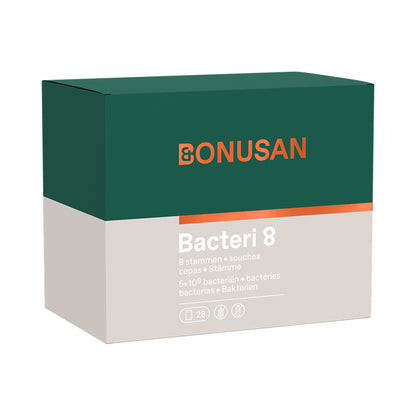 Bonusan Bacteri 8 Beutel – 8 Bakterienstämme mit Inulin & FOS – 5 Mrd. KBE – 28 Sachets